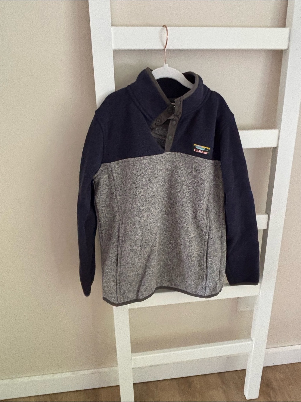 L.L. Bean Kids Navy and Heather Gray Snap Pullover Fleece